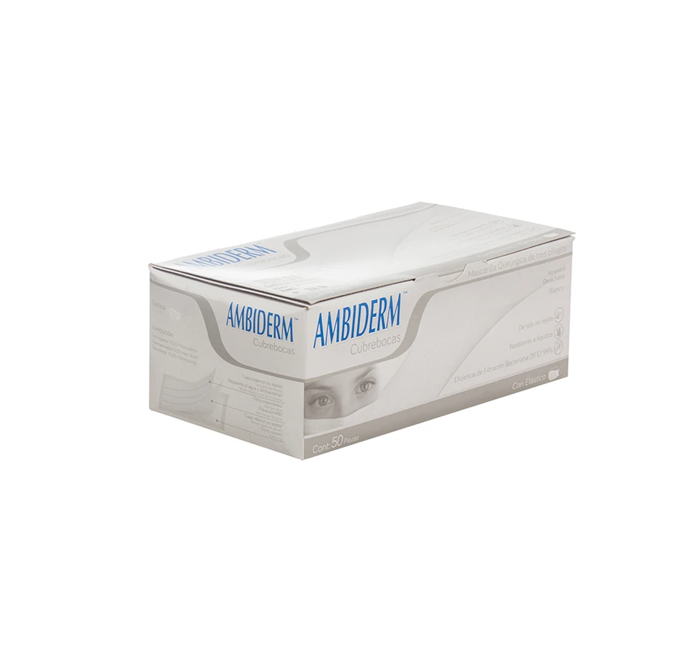 Cubrebocas Ambiderm 50 piezas Blanco